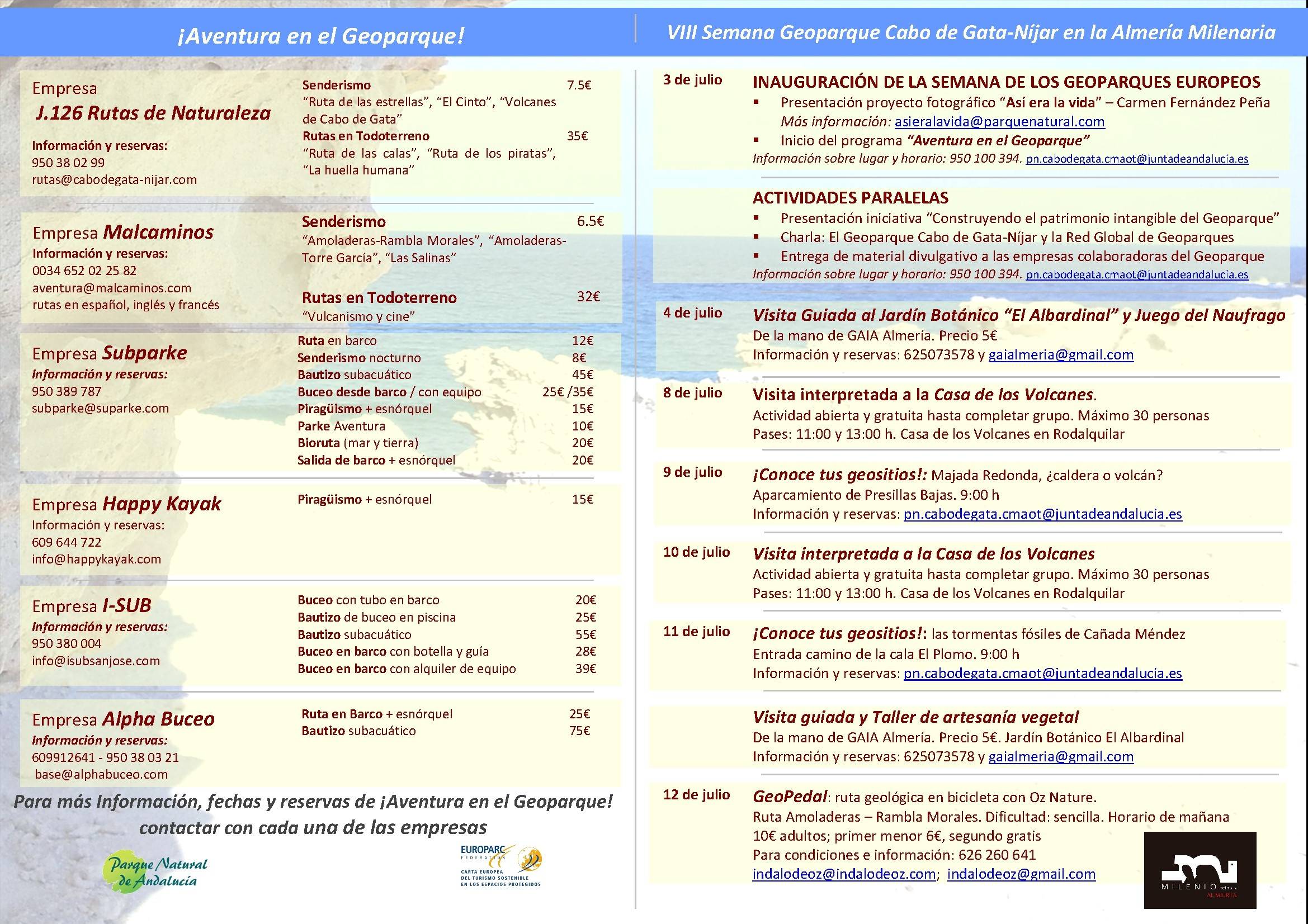 Programación VIII Semana Geoparque Cabo de Gata Níjar